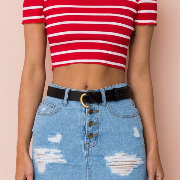 Off Shoulder Crop Top Red White NWT - Picture 5 of 8